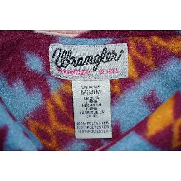 Wrangler Aztec Print Fleece Button-Up Shirt M Long Sleeve Retro Western - Picture 3 of 3